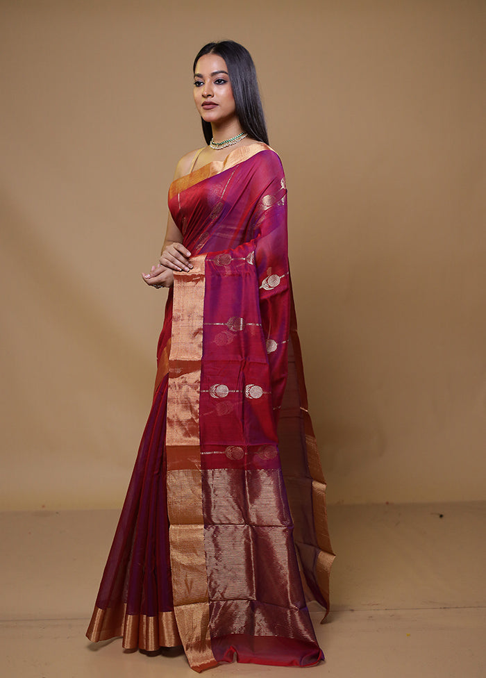 Pink Handloom Chanderi Pure Cotton Saree With Blouse Piece