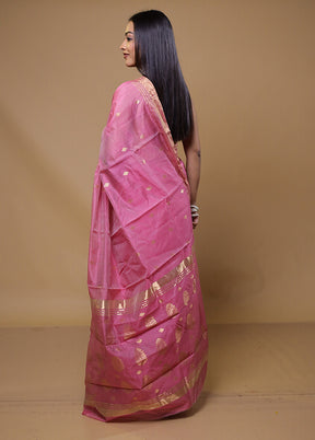 Pink Chanderi Cotton Saree With Blouse Piece