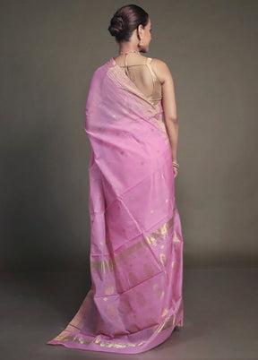 Pink Handloom Chanderi Pure Cotton Saree With Blouse Piece
