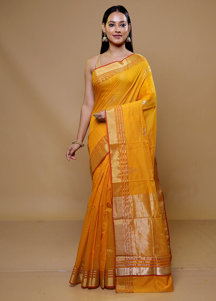 Yellow Handloom Chanderi Pure Cotton Saree With Blouse Piece