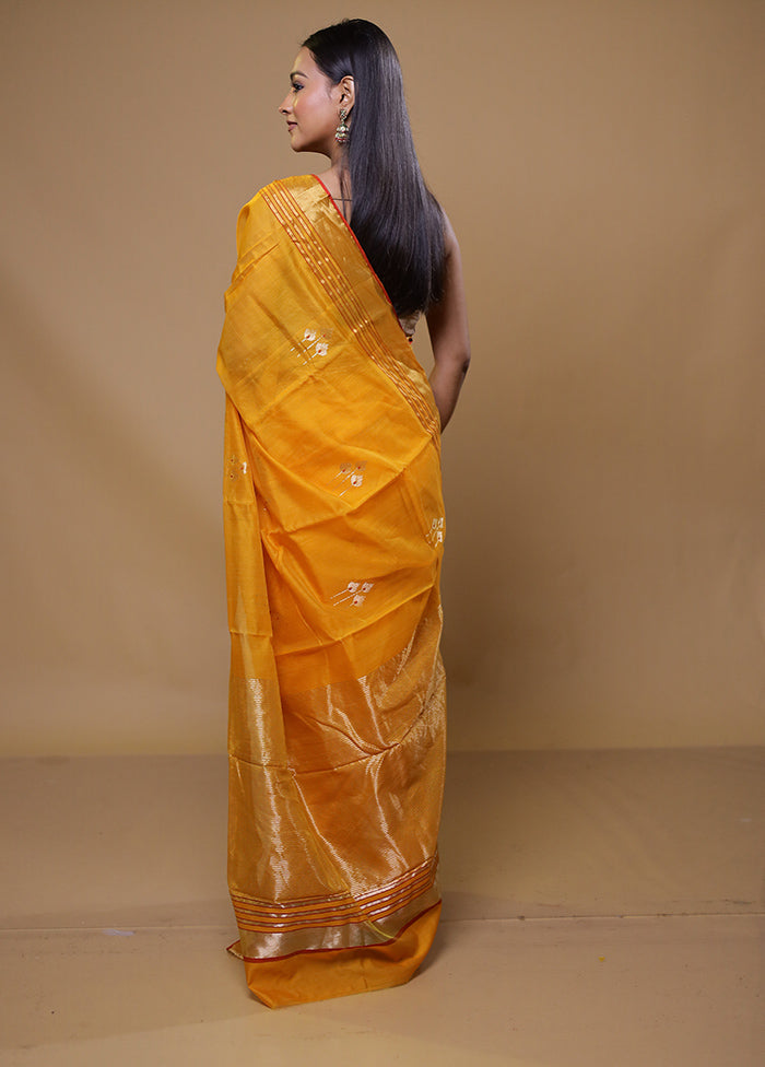 Yellow Handloom Chanderi Pure Cotton Saree With Blouse Piece