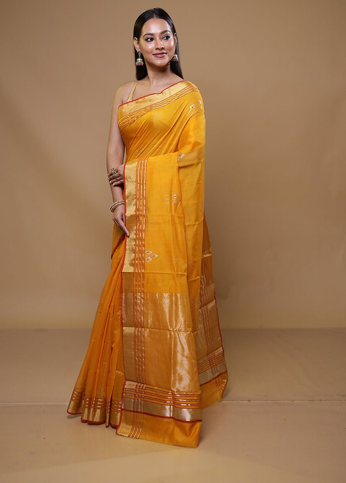 Yellow Handloom Chanderi Pure Cotton Saree With Blouse Piece