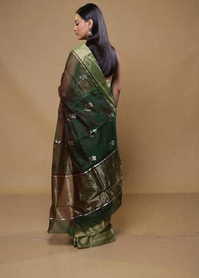 Green Handloom Chanderi Pure Cotton Saree With Blouse Piece