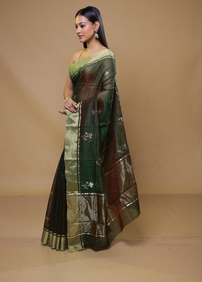 Green Handloom Chanderi Pure Cotton Saree With Blouse Piece