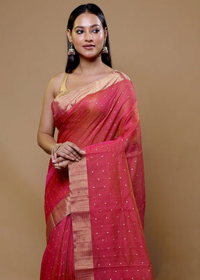 Red Handloom Chanderi Pure Cotton Saree With Blouse Piece