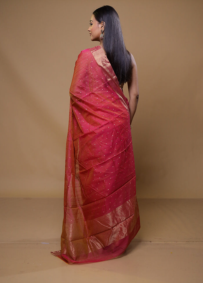 Red Handloom Chanderi Pure Cotton Saree With Blouse Piece