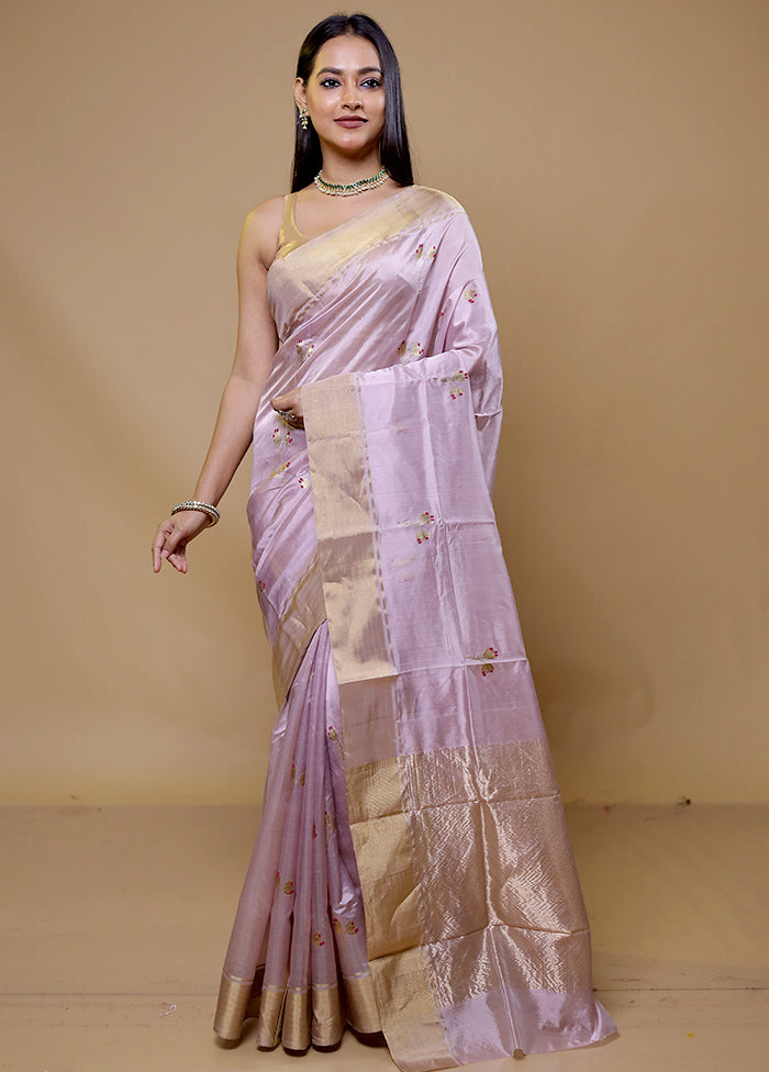 Lavender Handloom Chanderi Pure Cotton Saree With Blouse Piece