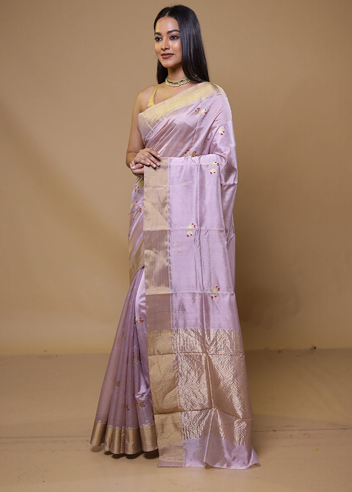 Lavender Handloom Chanderi Pure Cotton Saree With Blouse Piece