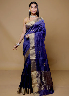 Blue Handloom Chanderi Pure Cotton Saree With Blouse Piece