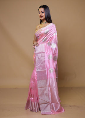 Pink Handloom Chanderi Pure Cotton Saree With Blouse Piece