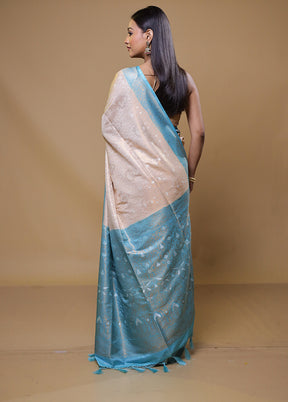 Cream Dupion Silk Saree With Blouse Piece