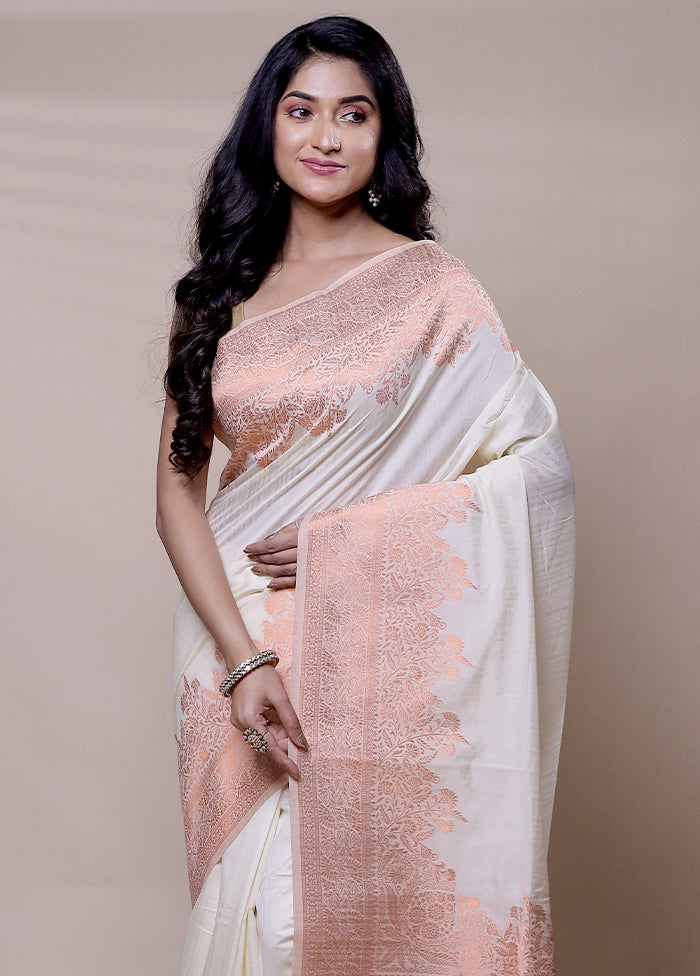 Cream Dupion Silk Saree With Blouse Piece