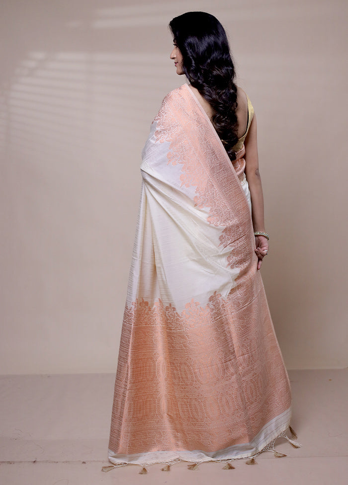 Cream Dupion Silk Saree With Blouse Piece