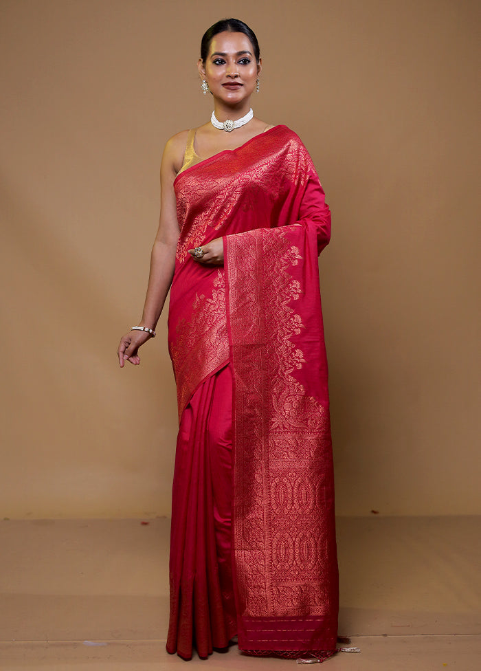 Pink Dupion Silk Saree With Blouse Piece