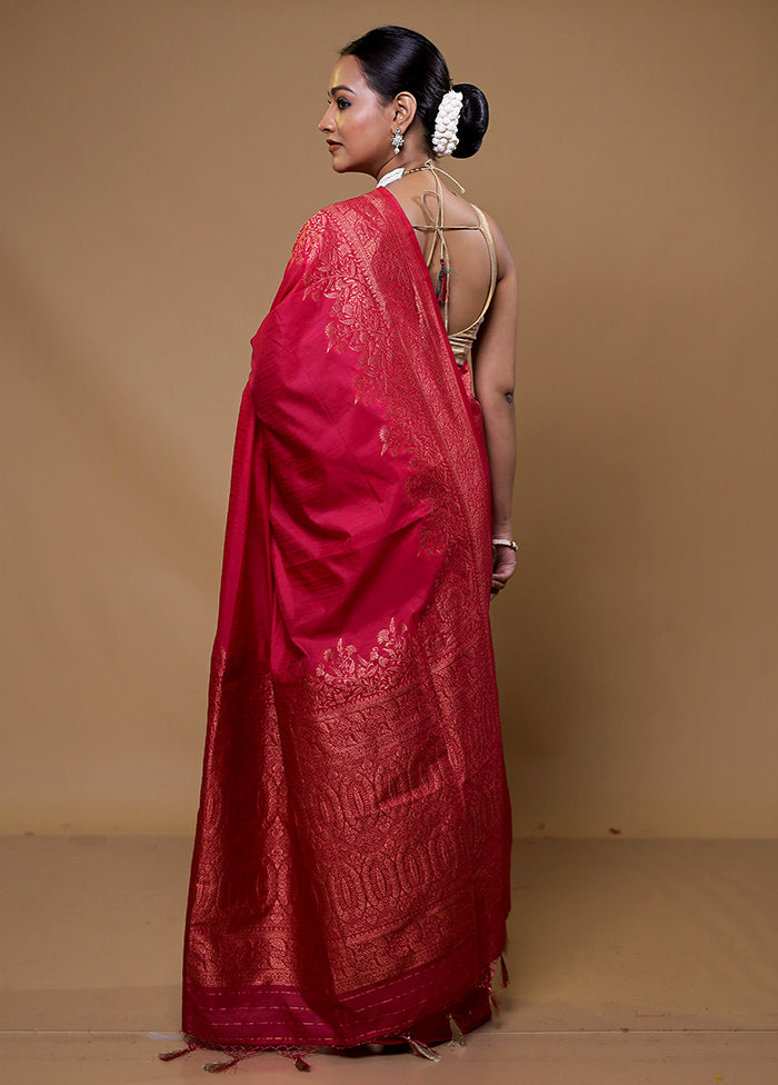 Pink Dupion Silk Saree With Blouse Piece