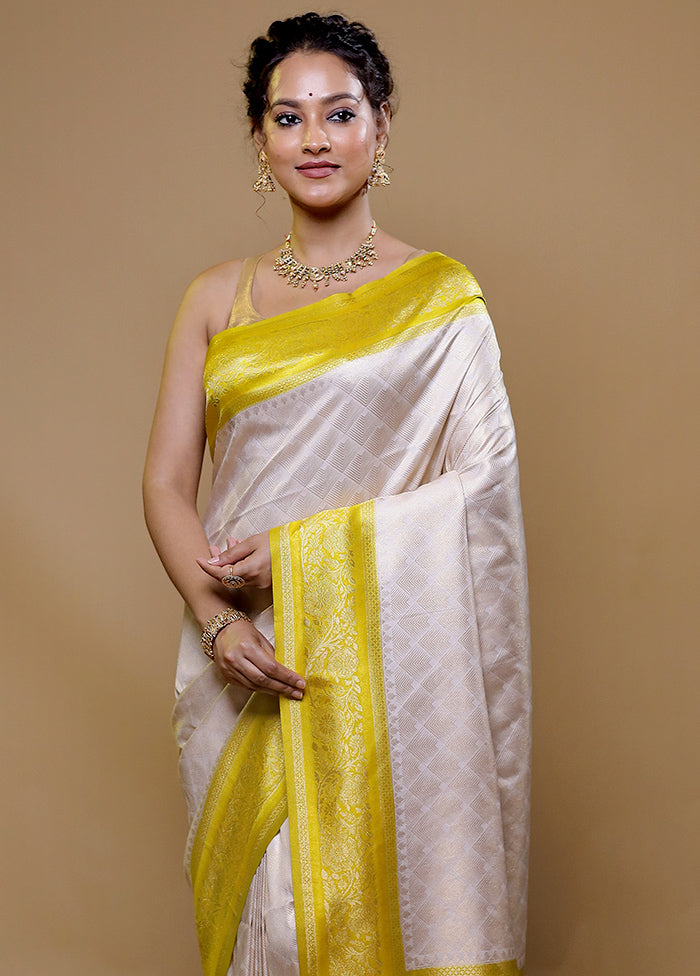 White Dupion Silk Saree With Blouse Piece