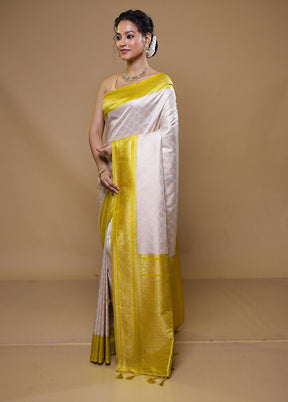 White Dupion Silk Saree With Blouse Piece