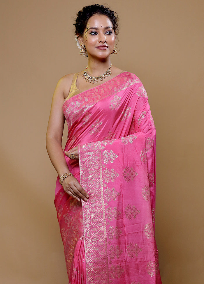 Pink Dupion Silk Saree With Blouse Piece