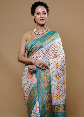 White Dupion Silk Saree With Blouse Piece