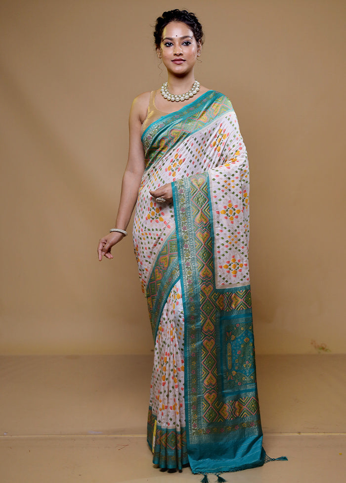 White Dupion Silk Saree With Blouse Piece