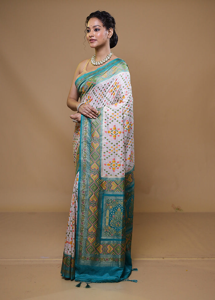 White Dupion Silk Saree With Blouse Piece