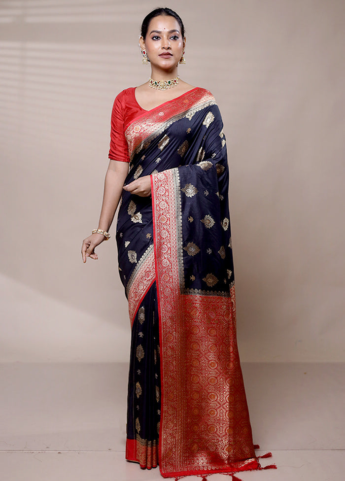 Black Dupion Silk Saree With Blouse Piece