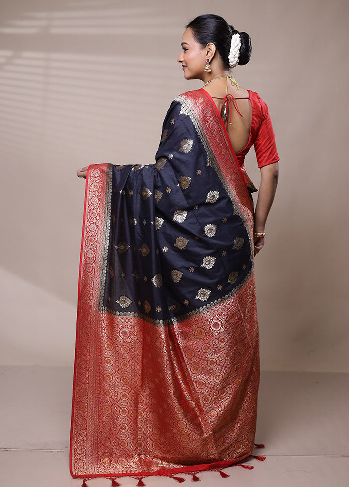 Black Dupion Silk Saree With Blouse Piece