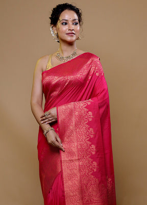 Red Dupion Silk Saree With Blouse Piece