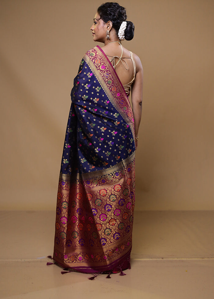 Blue Dupion Silk Saree With Blouse Piece