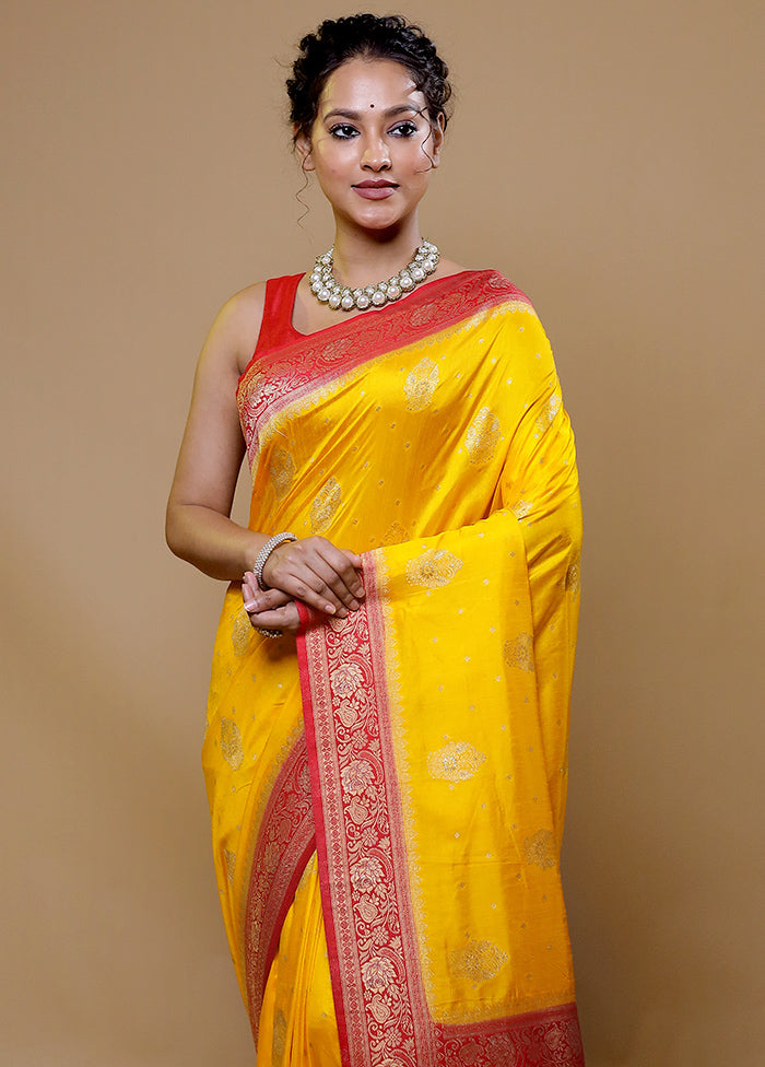 Yellow Dupion Silk Saree With Blouse Piece