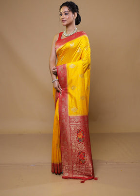 Yellow Dupion Silk Saree With Blouse Piece