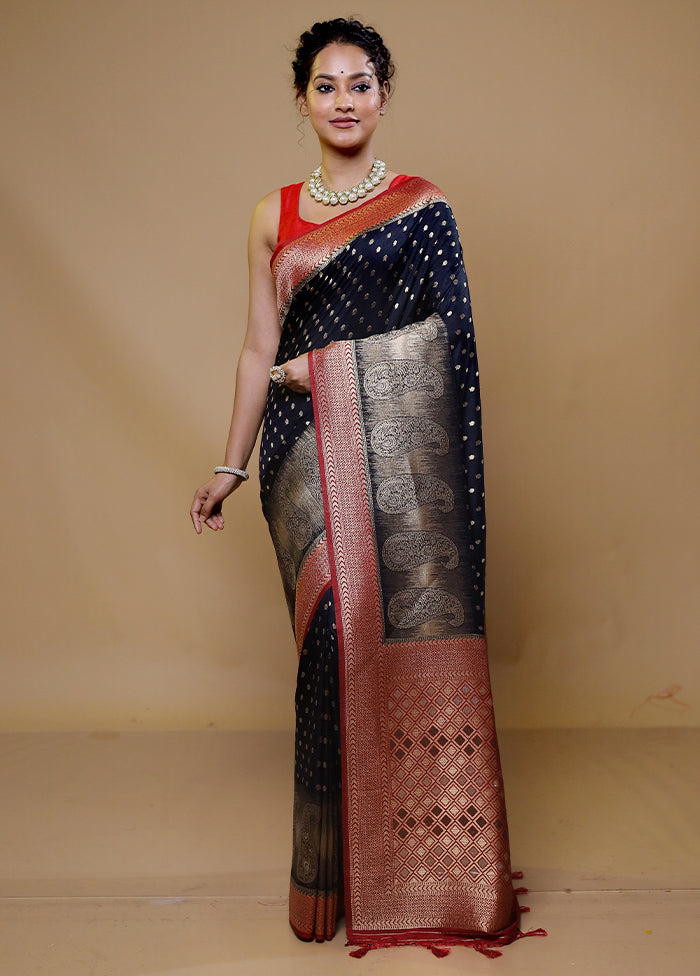 Blue Dupion Silk Saree With Blouse Piece