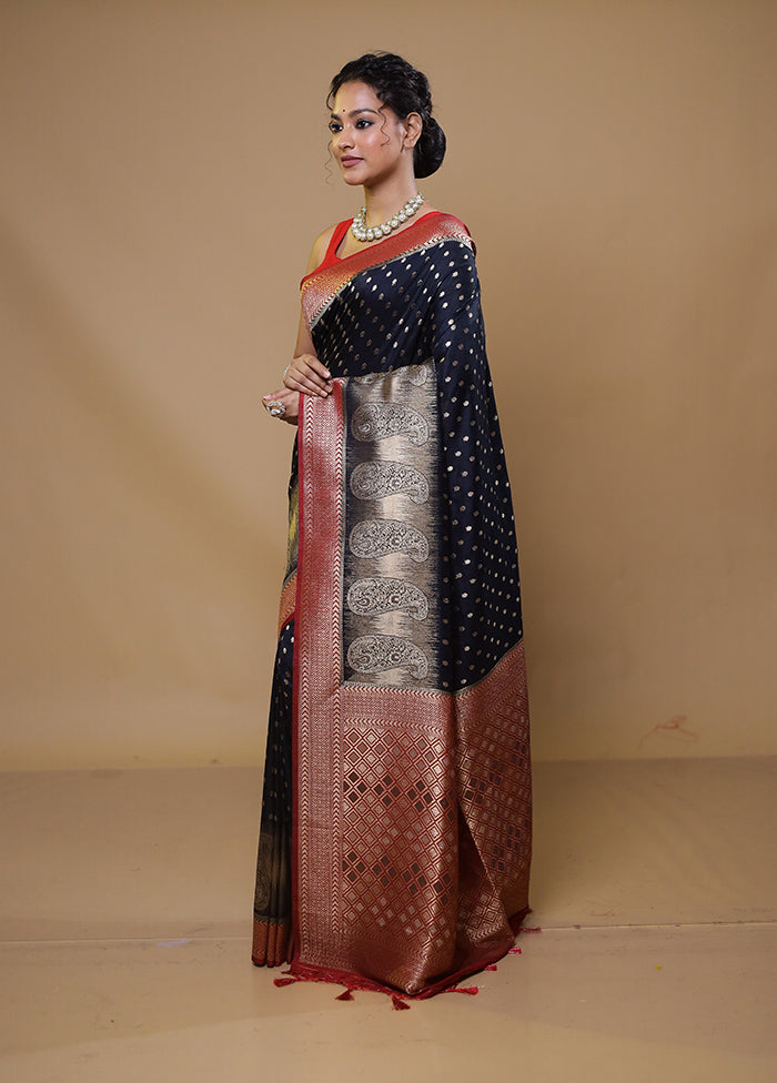 Blue Dupion Silk Saree With Blouse Piece