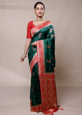 Green Dupion Silk Saree With Blouse Piece