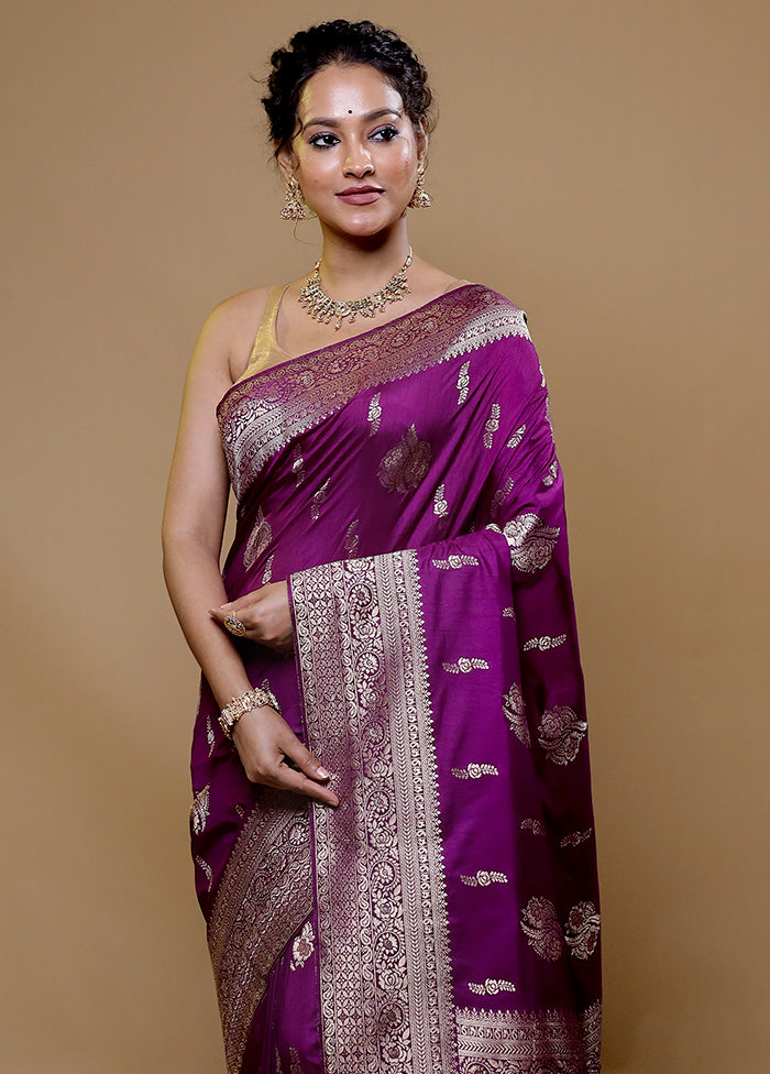 Purple Dupion Silk Saree With Blouse Piece