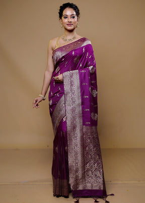 Purple Dupion Silk Saree With Blouse Piece