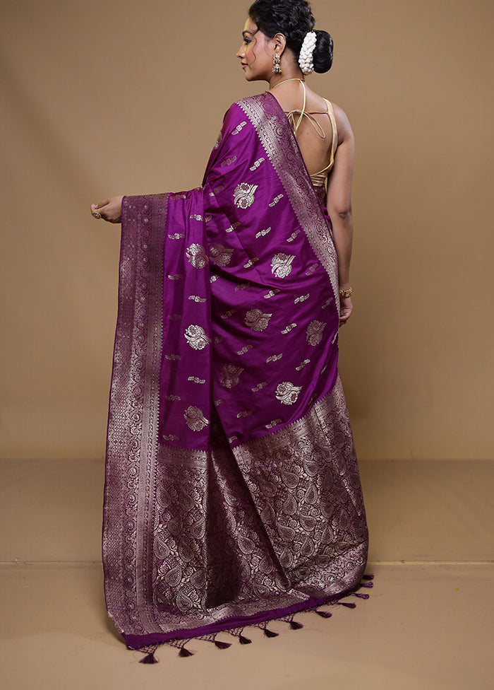 Purple Dupion Silk Saree With Blouse Piece