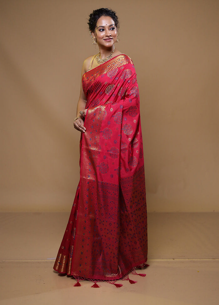 Red Dupion Silk Saree With Blouse Piece