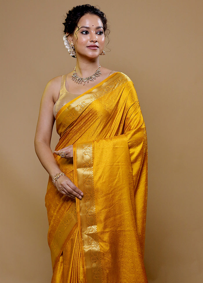 Yellow Dupion Silk Saree With Blouse Piece