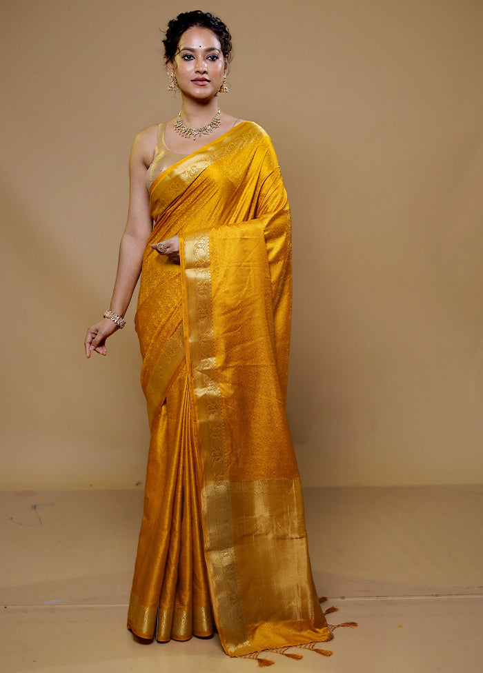 Yellow Dupion Silk Saree With Blouse Piece