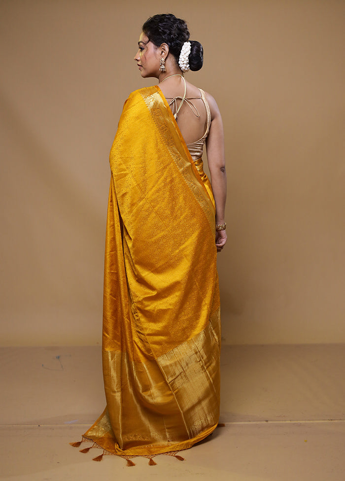 Yellow Dupion Silk Saree With Blouse Piece