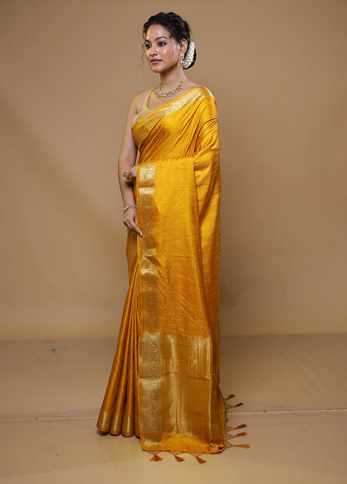 Yellow Dupion Silk Saree With Blouse Piece