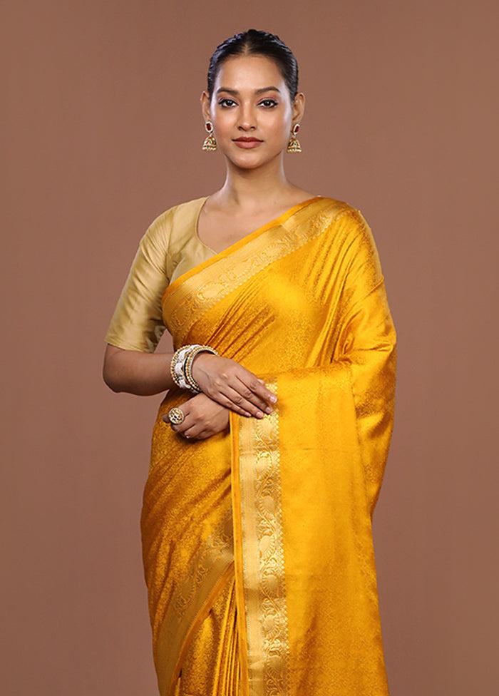 Yellow Dupion Silk Saree With Blouse Piece