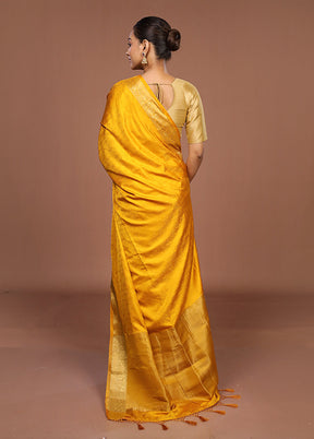Yellow Dupion Silk Saree With Blouse Piece