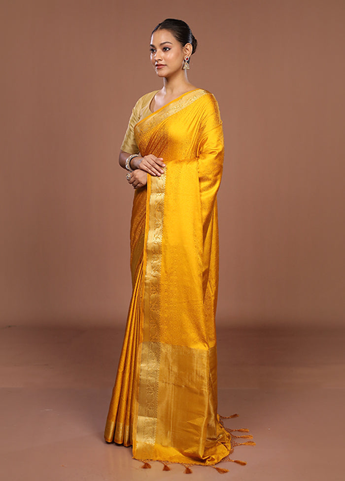 Yellow Dupion Silk Saree With Blouse Piece