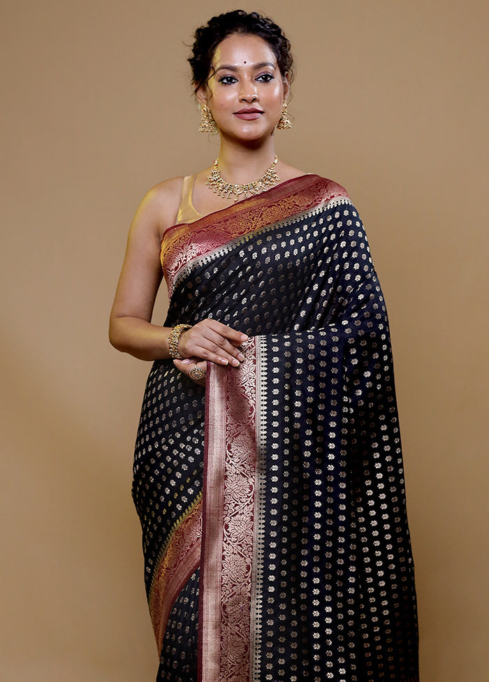 Black Dupion Silk Saree With Blouse Piece