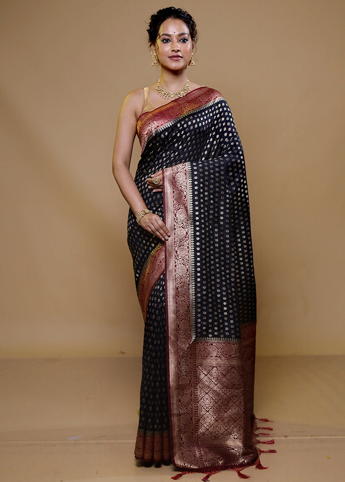 Black Dupion Silk Saree With Blouse Piece