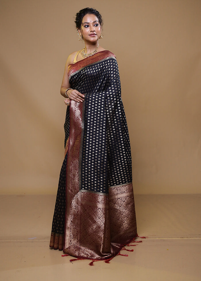 Black Dupion Silk Saree With Blouse Piece