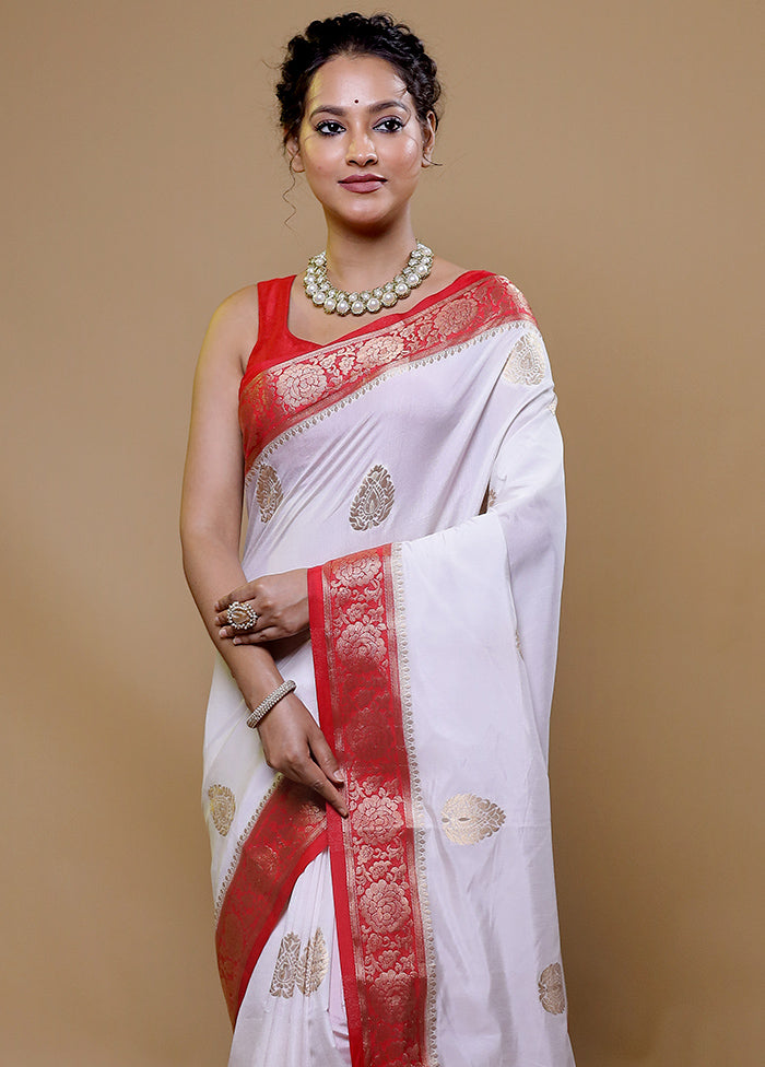 White Dupion Silk Saree With Blouse Piece