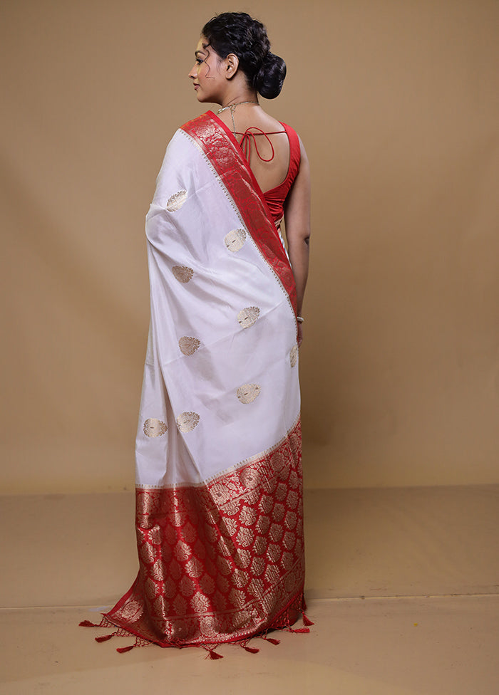 White Dupion Silk Saree With Blouse Piece